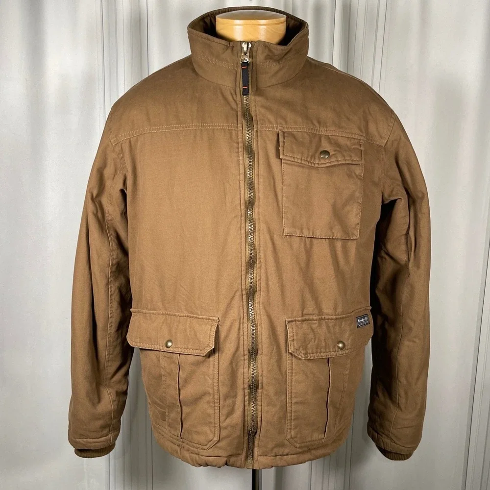 Hawke & Co Brown‎ Utility Jacket Plaid Fleece Lined Workwear Coat Men's L